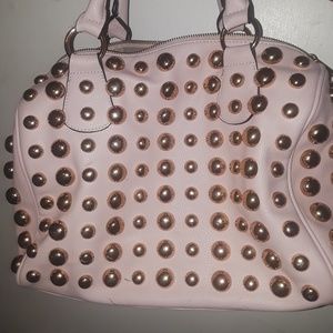Bowling ball handbag Light pink gold studded